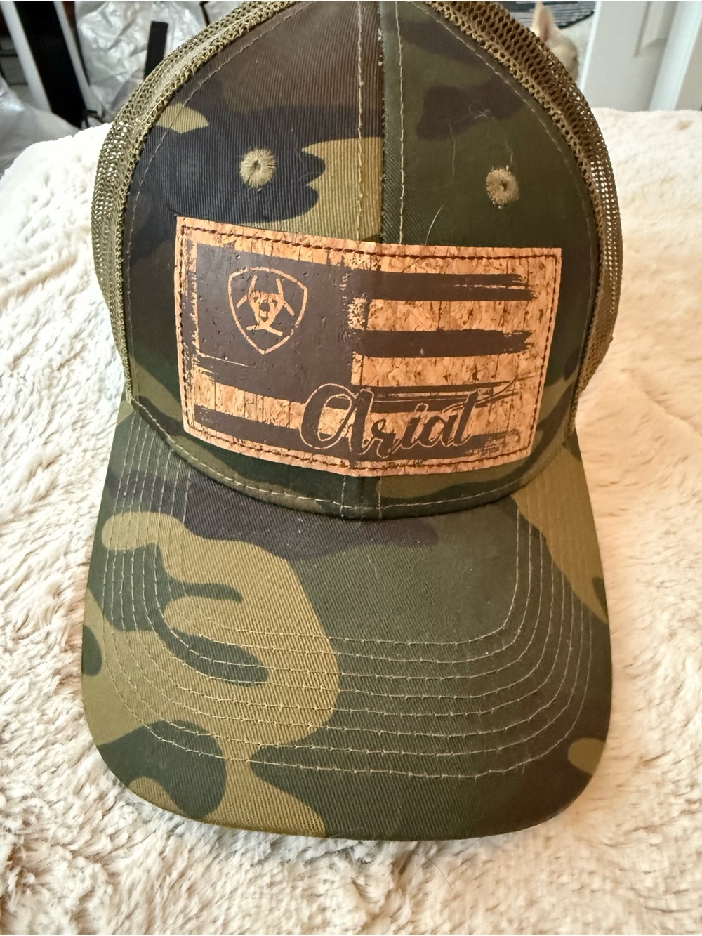 Ariat Camo Trucker Hat in Olive and Brown
